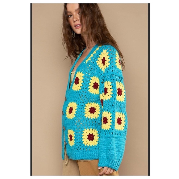 NWOT POL V neck crochet cardigan sweater size large - Picture 3 of 7